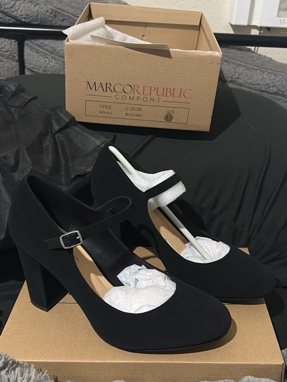 MarcoRepublic Black Mary Jane Block Heel Pumps